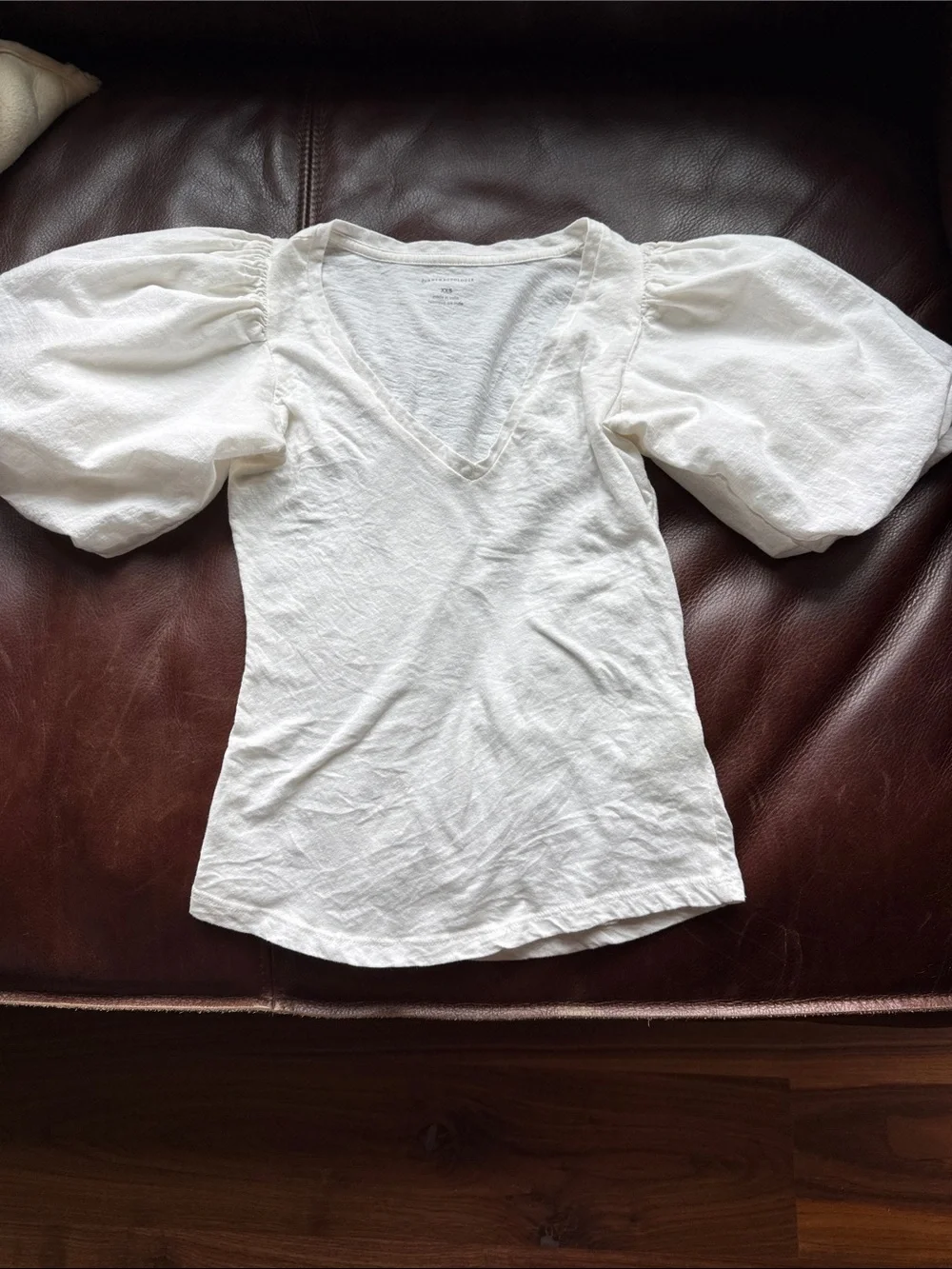 Anthropologie Cream Puff Sleeve V-Neck Blouse